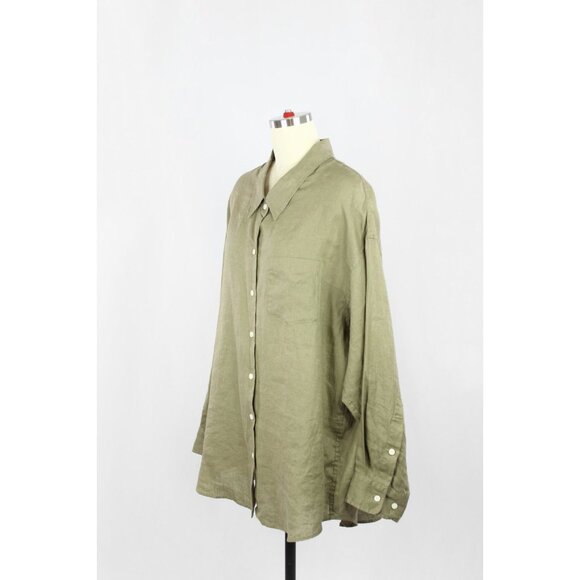 Aritzia WILFRED Sundried Olive Green 100% Linen Relaxed Button-Up Shirt, Size M - Picture 4 of 16